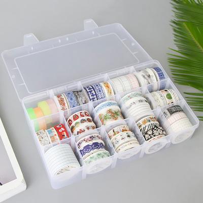 Caja de Almacenamiento de Cinta de Escritorio de 15 Compartimentos Mini Caja de Cinta de Pegatinas de Papel Estuche de Plástico Transparente Organizador de Manualidades