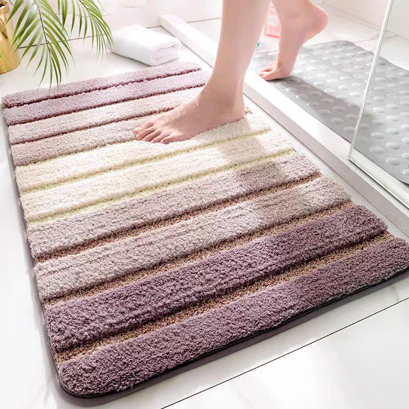 Striped Water Absorbent Door Mat for Bathroom Entrance, Non-slip Quick Dry Floor Rug for Toilet & Bedroom Doorway