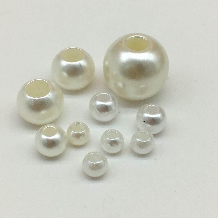 Beige Imitation Large Hole Pearls, Straight Hole Plastic Beads for DIY Jewelry & Bag Accessories