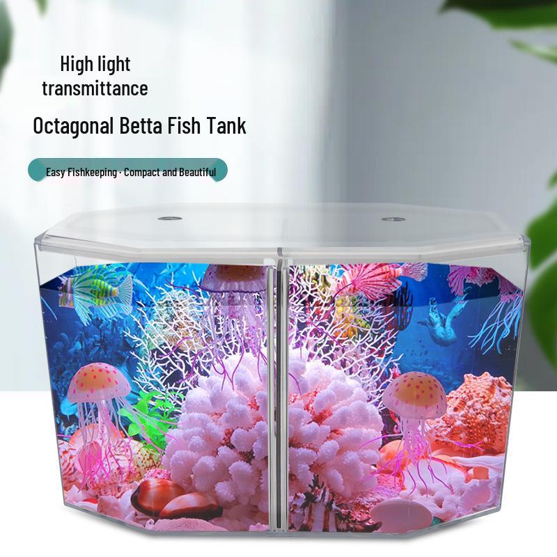 Dual-Compartment Diamond-Pattern Betta Fish Tank with Hatching Box - Transparent Isolation and Desktop Decor for Betta & Goldfish.