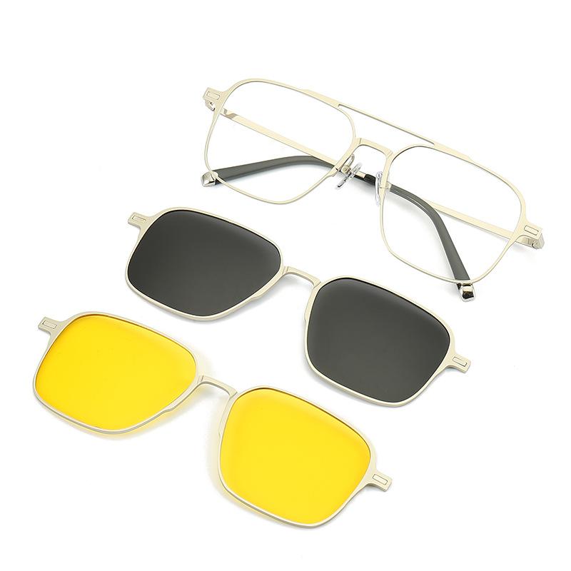 Metal 3 In 1 Magnetic Clip On Glasses Frame Trend Sunglasses For Men UV400 Computer Optical Glasses 7009