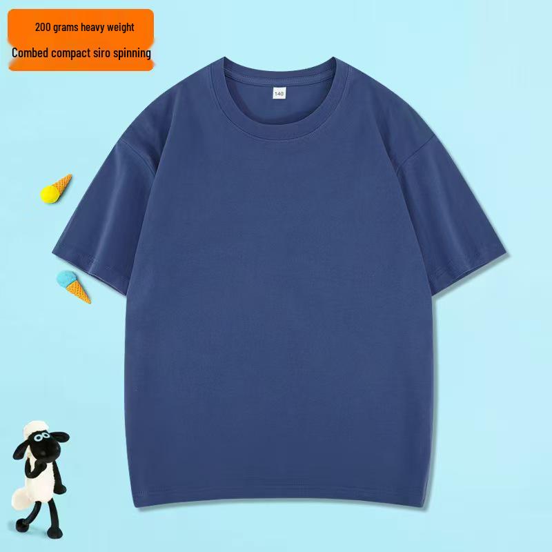 200g Pure Cotton Children's Short Sleeve Round Neck T-shirt – Parent-Child Casual Campus Style, Boys' Plain Color School Uniform Top