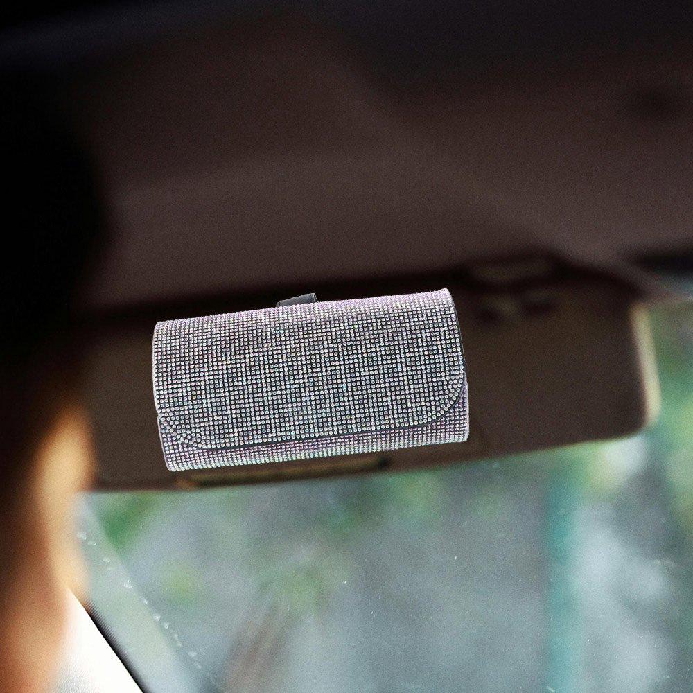 Luxury Car Eyeglasses Holder Rhinestone Sunglasses Storage Box Sun Visor Glasses Case  for Women