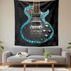Ornate Carved Electric Guitar Turquoise Stone Inlay Engraved Black Wall Tapestry Rock Music Decor for Bedroom Man Cave