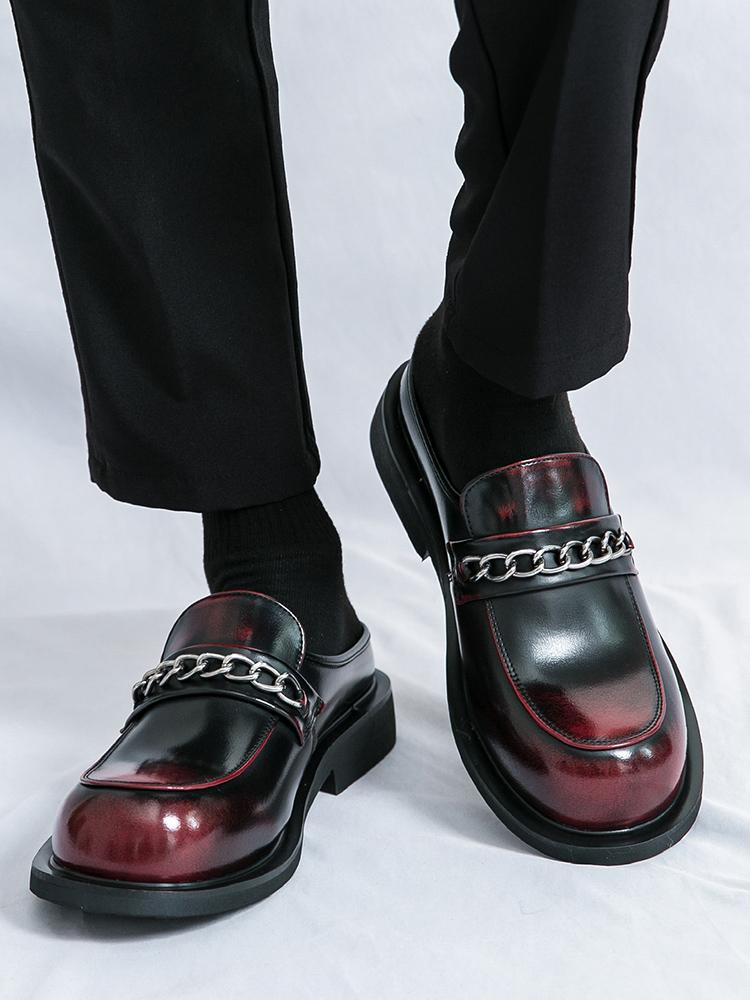 Fashion Fashion New Men's Punk Metal Chain Half Slippers Driving Shoes Male Casual Mules Moccasins Breathable Loafers Zapatos Hombre