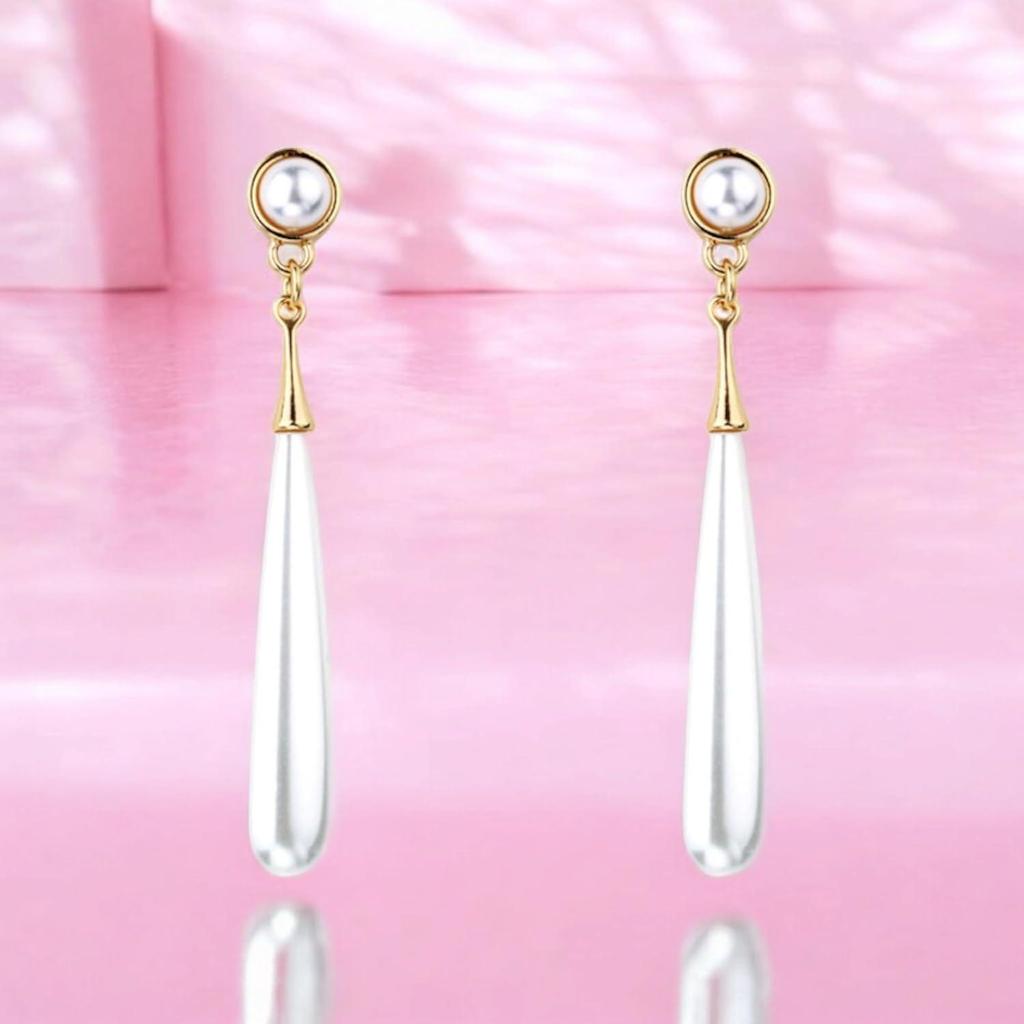 Attractive & Stylish Gold Plated Water Drop Long Pearl Earrings for Women & Girls (Medium, Bronze, Pearl)