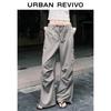 UR 2025 Autumn Women's Pleated Tie-Waist Cargo Wide-Leg Pants