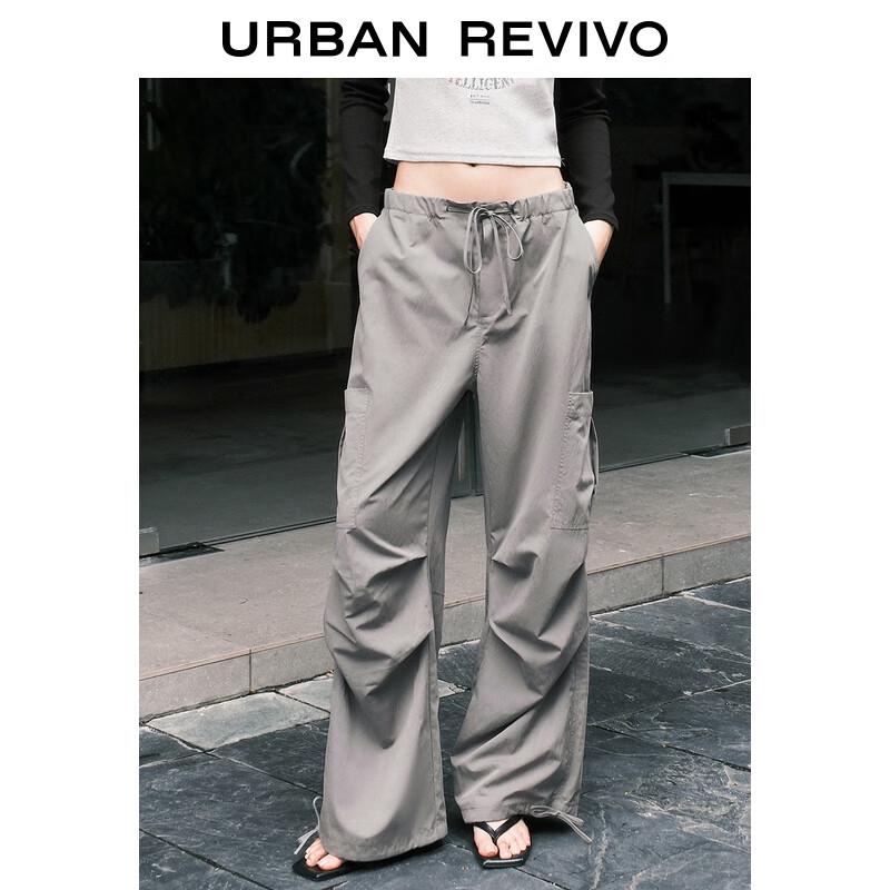UR 2025 Autumn Women's Pleated Tie-Waist Cargo Wide-Leg Pants