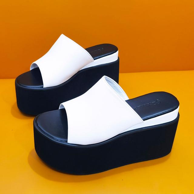 

Шикарная модная женская обувь, большой размер 43, черные, белые, туфли без каблука на массивной платформе, летние шлепанцы на танкетке и каблуке. 5 белый