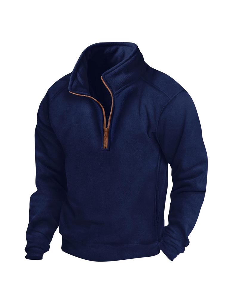 Men's Tactical Warm Stand Collar Half Zip Hoodie - Long Sleeve Outdoor Sports Pullover
