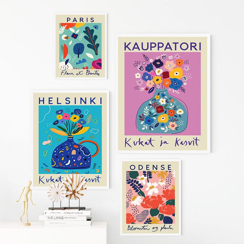 Nordic Poster Und Drucke Abstrakte Bunte Blume Vase Vintage Wand Kunst Leinwand Malerei Wand Bilder Für Wohnzimmer Dekor