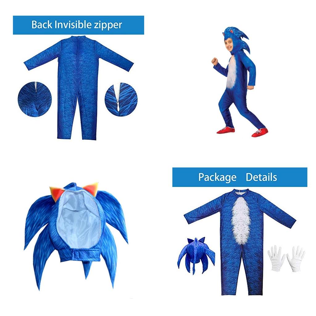 Sonic The Hedgehog Kinder Deluxe Kostüm Jumpsuit für Halloween Cosplay