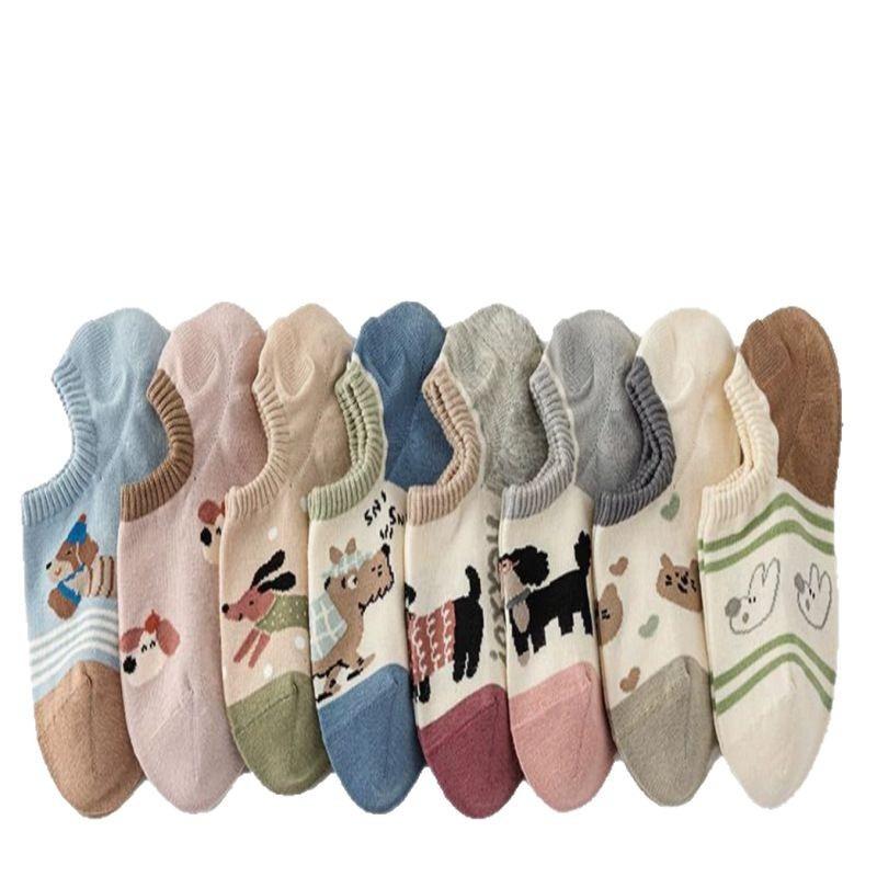 Female Spring and Summer Thin Cotton Lovely Preppy Style Shallow Mouth Boneless Boat Socks