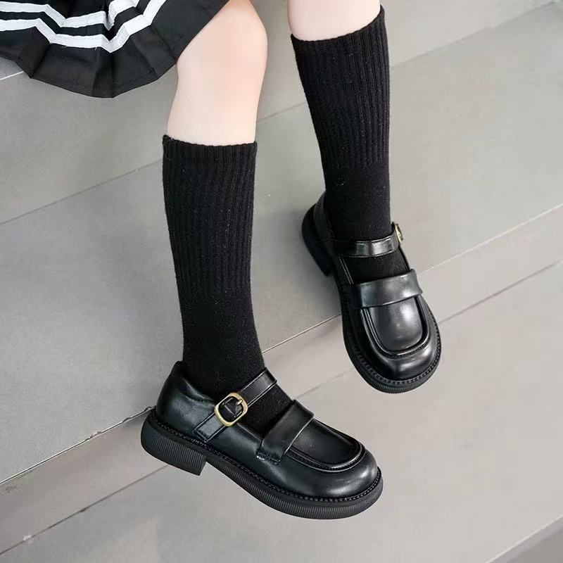 Genuine Leather Girls' Shoes Black Small Leather Shoes 2025 Spring and Autumn New Children's British Princess Shoes Soft-soled Baby Performance Shoes
