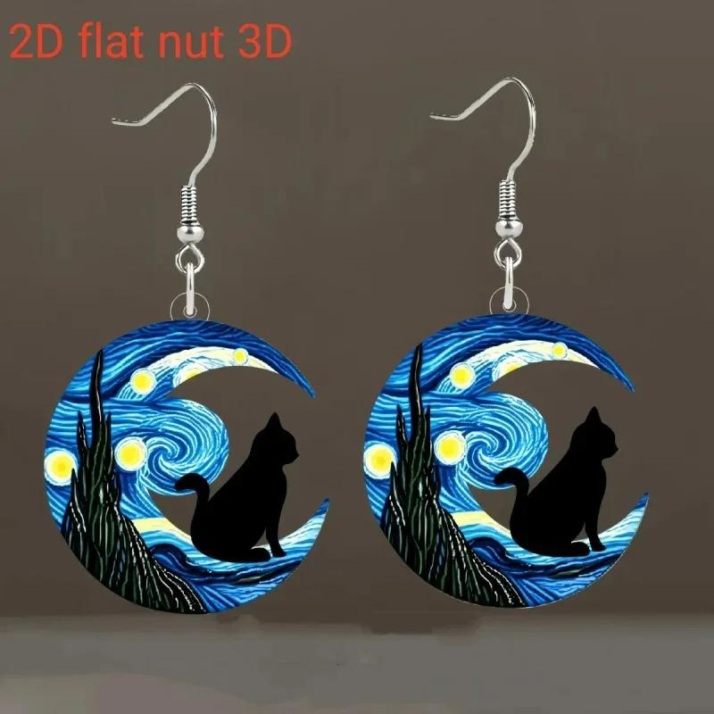 2D Flat Angry Black Cat Women Acrylic Earrings Fashion Cute Small Animals Unique Earrings for Girls Accessories Personality Gift