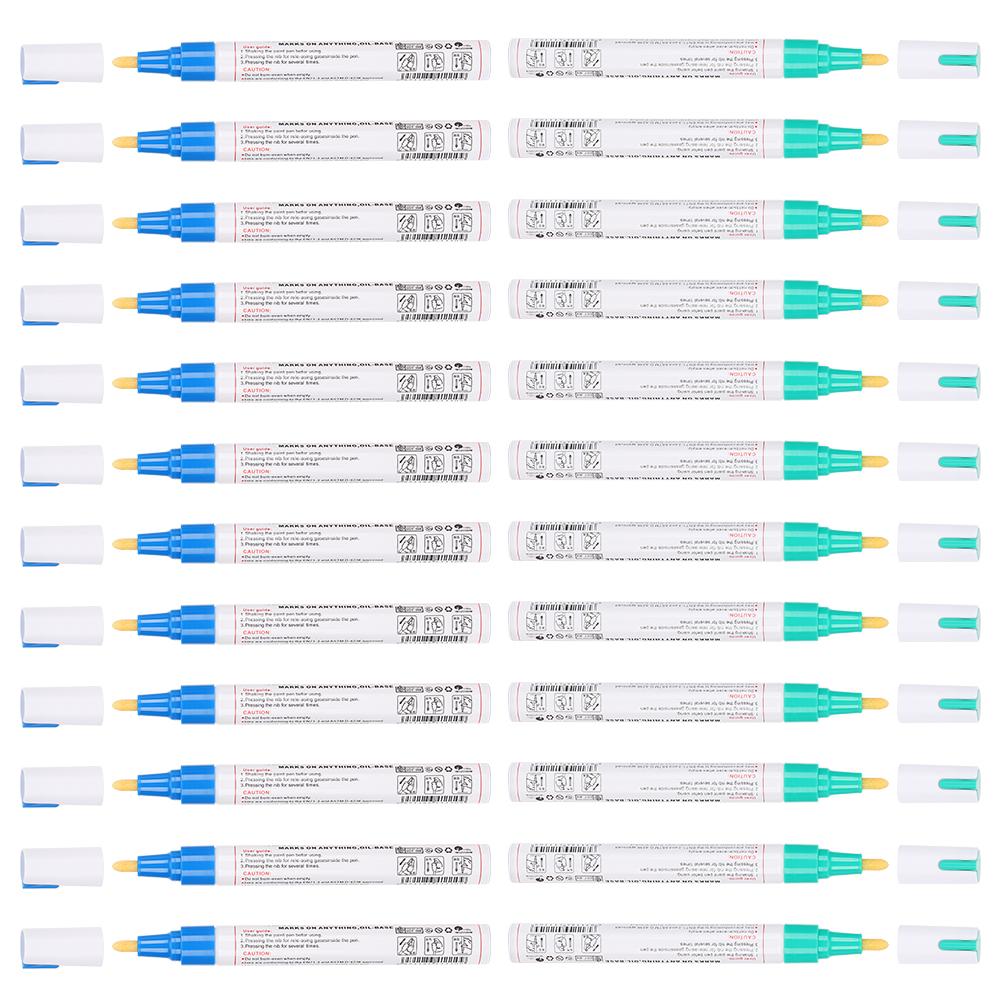 2Boxes Waterproof Paint Pens Waterproof Marker Signature Pen for Glass Metal Wood Fabric Tyre Tread BlueGreen