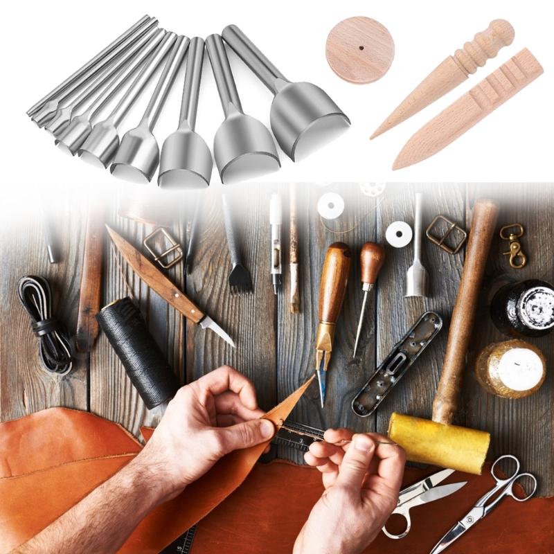 12Pcs Half-Round Cutter Punching Tool Leather Edging Burnisher Leather Edging Slicker Tool for Leather Belt Wallet Bag