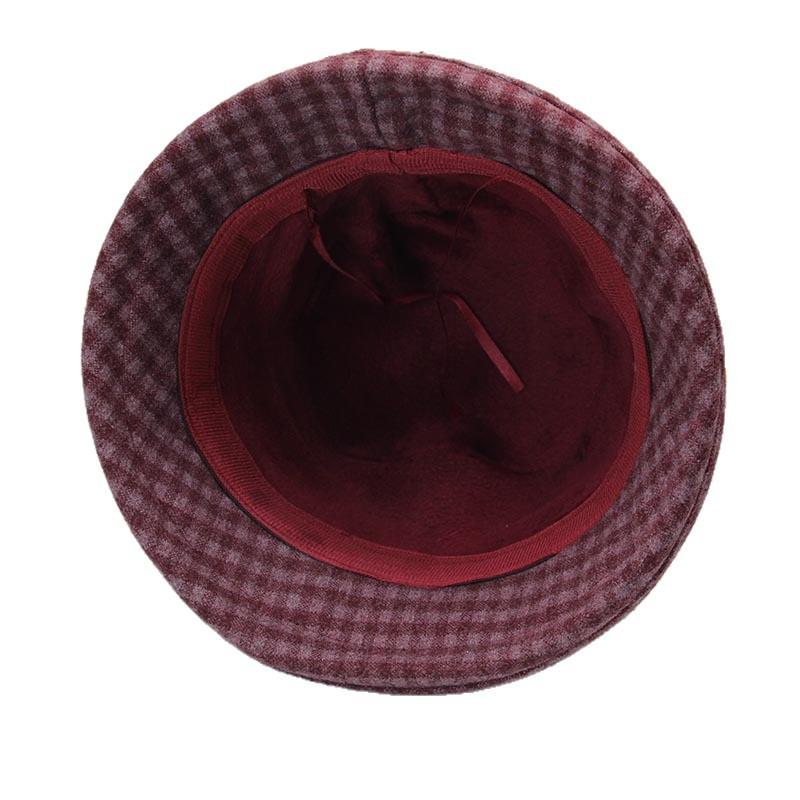 Autumn and winter middle-aged women's basin hat retro plaid crimped bucket hat foreign style mother hat flower decorative top hat thermal hat
