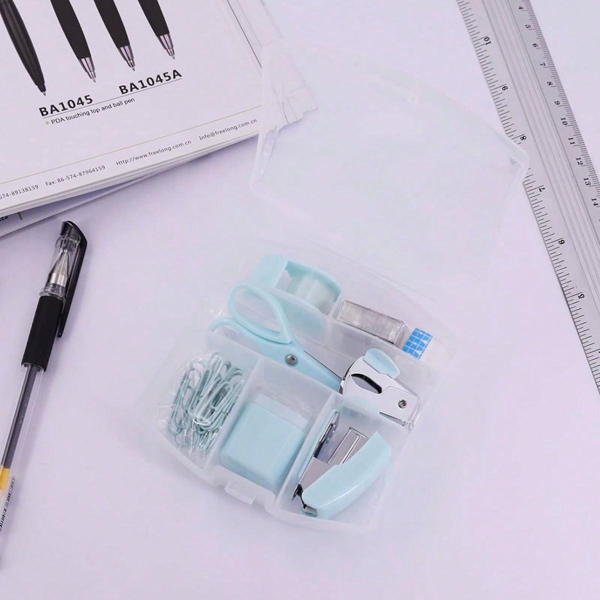 

Portable Mini Office Stationery Set With Hole Punch, Staple Lifter Blue