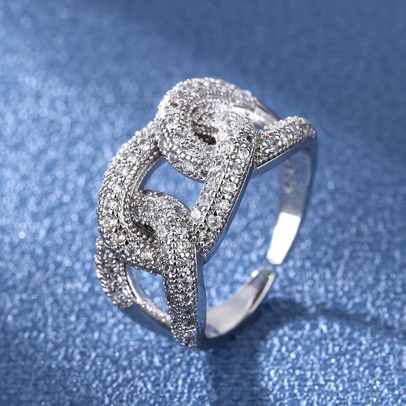 

2026 Fashion 925 Flash Diamond Cross Chain Zircon Ring Women s Ring Jewelry Resizable ﻿
