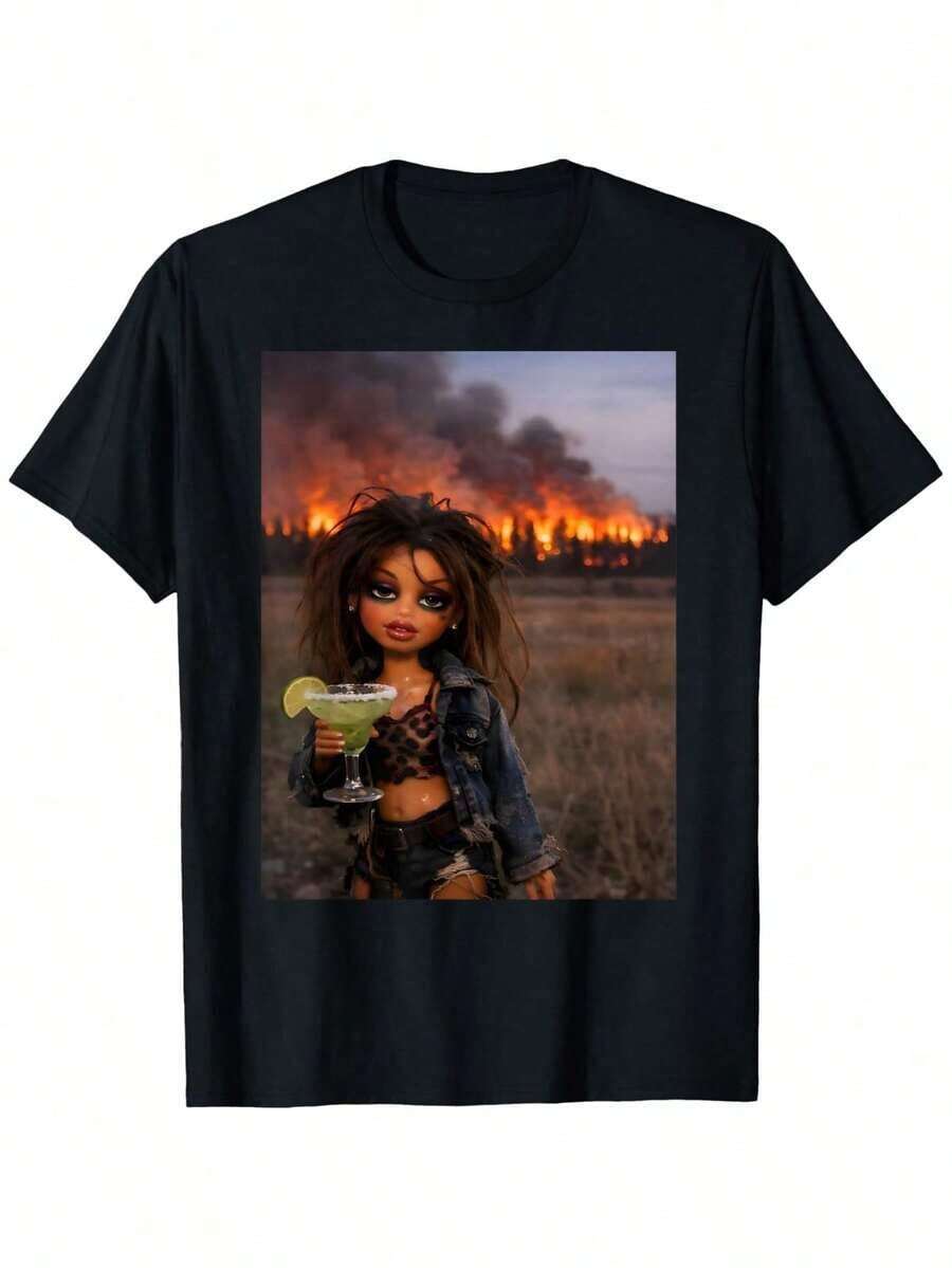 

Distressed Doll Face Meme TShirt Casual Loose Fit Crew Neck Slight Stretch Fabric Perfect For Adult Festive Costumes L