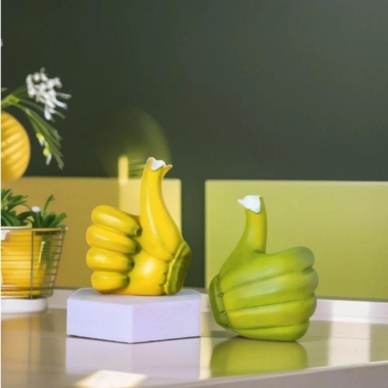 1pcs Creative Thumbs Up Banana Hand Ornaments Modern Home Decor Resin Crafts Living Room Desk Aesthetic Decoration