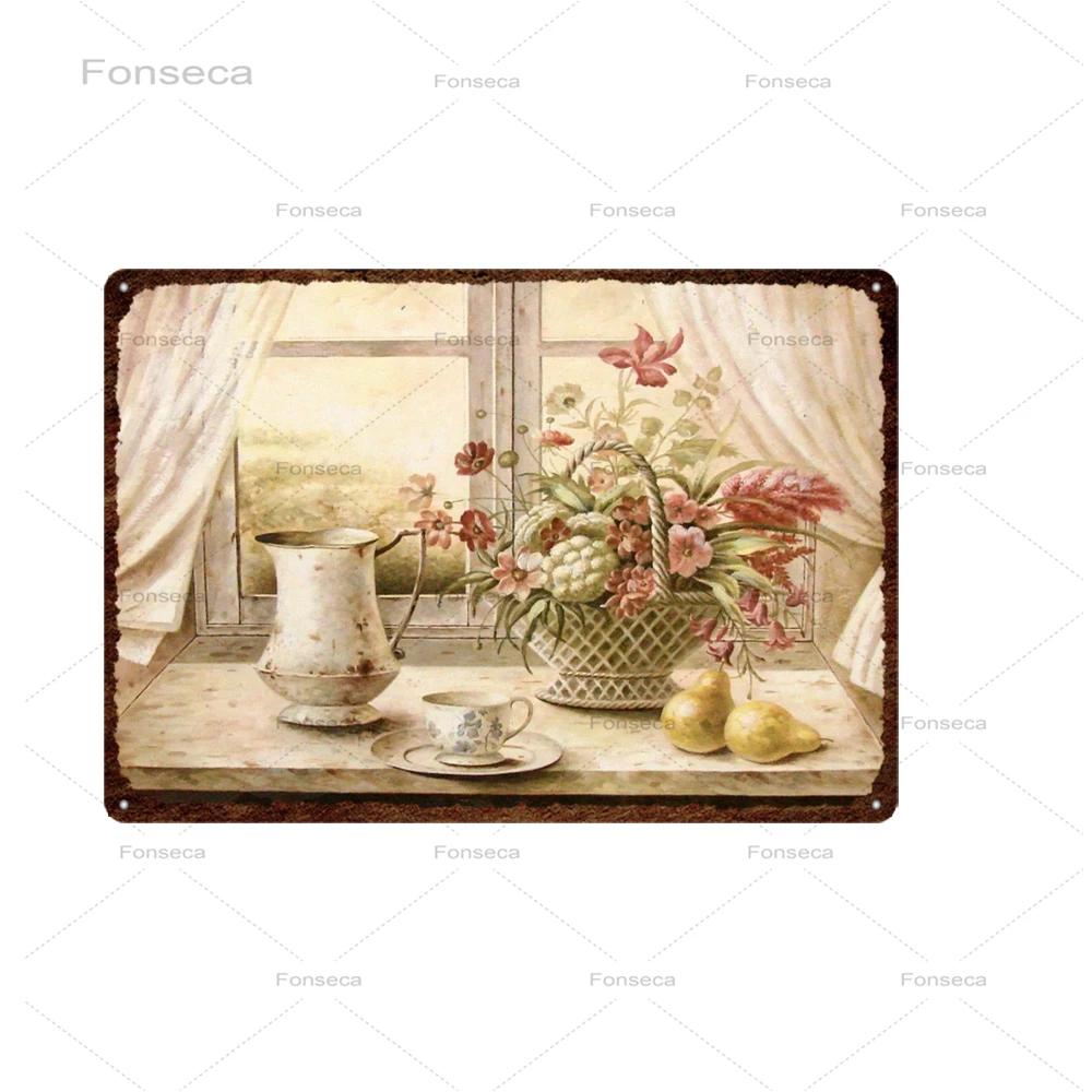 Vintage Flowers Metal Sign Garden Floral Retro Tin Plaques Home Decoration Wall Art Iron Painting 20X30Cm