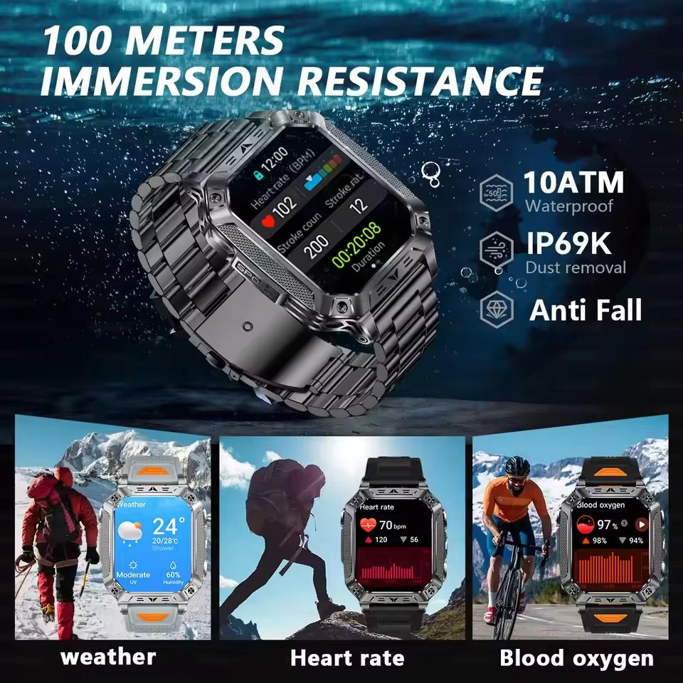 2026 Upgraded Men 1400mAh Battery Capacity GPS Heart Rate Flashlight BT Call 10ATM Waterproof AMOLED HD New Smart Watch Smartwatches