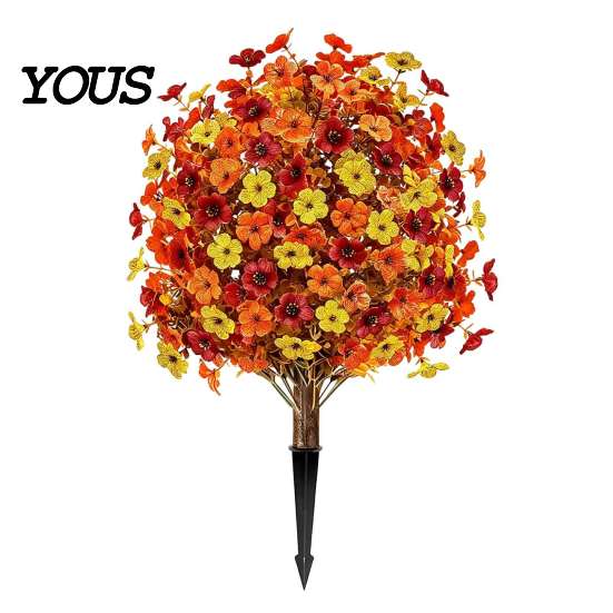 Long Lasting Faux Flowers for Home Fall Artificial Topiary Ball Flowers, Mums Plants Tree, UV Resistant Outdoor with Vibrant Floral Decor Spike, Fake