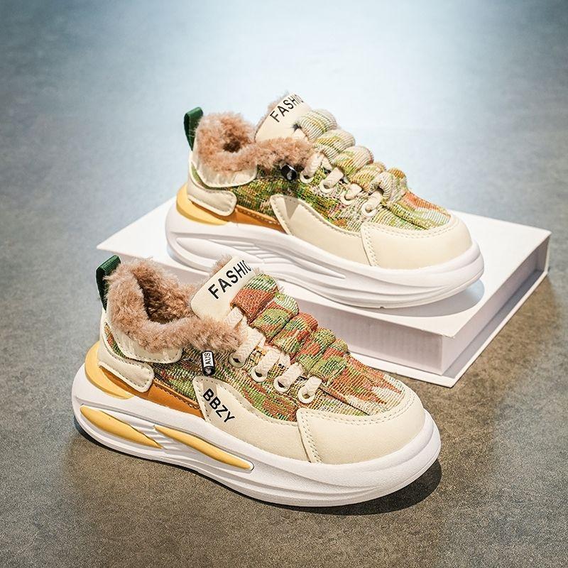 Children's Anti-slip Sports Shoes, Winter Boys' Fleece Warm Board Shoes