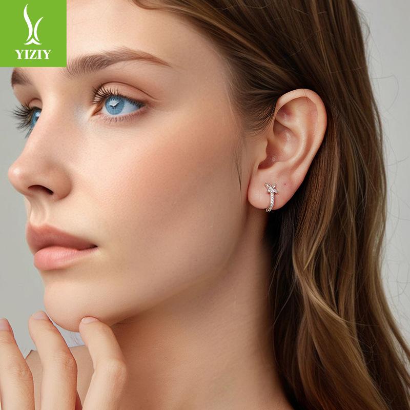 S925 Sterling Silver Platinum Plated Autumn Leaf Ear Buckle Exquisite Small Leaf Zircon Earrings Earrings