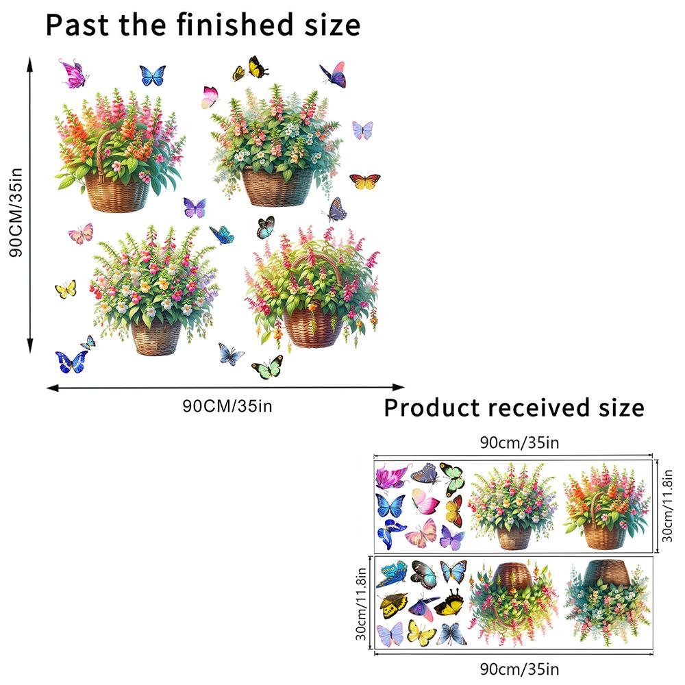 Flower Basket Butterfly Rose Peony Decals Self-adhesive Waterproof Wall Sticker