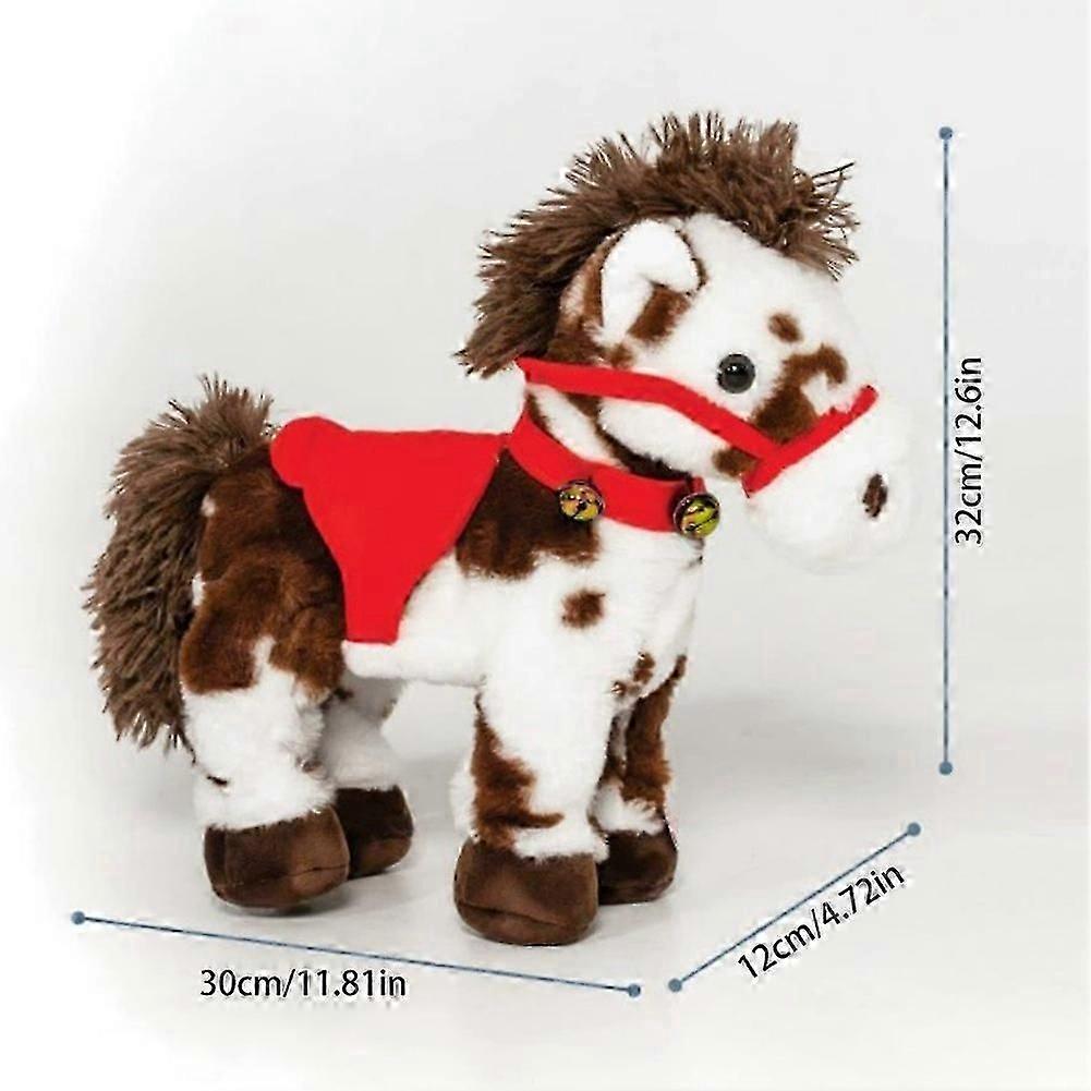2026 New Spotted Electric Plush Horse, Interactive Brown-and-White Spotted Pony with Joyful Neighing Sounds for Kids Gift