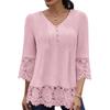 ZANZEA Women Casual V-neck Lace Splice 3/4 Sleeve Loose Blouse