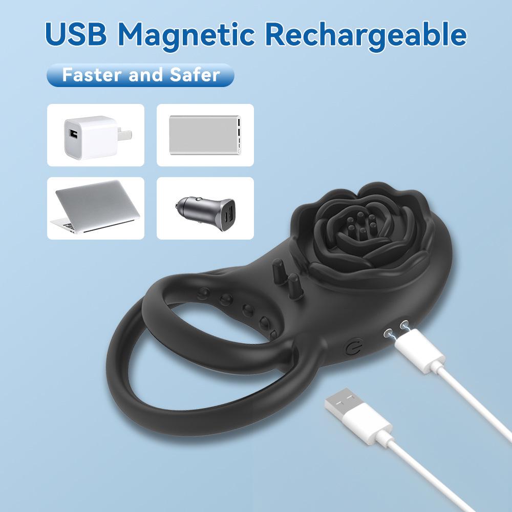 Rose Lock Vibrating Ring for Men, 8-Mode Magnetic Rechargeable Wearable Adult Toy