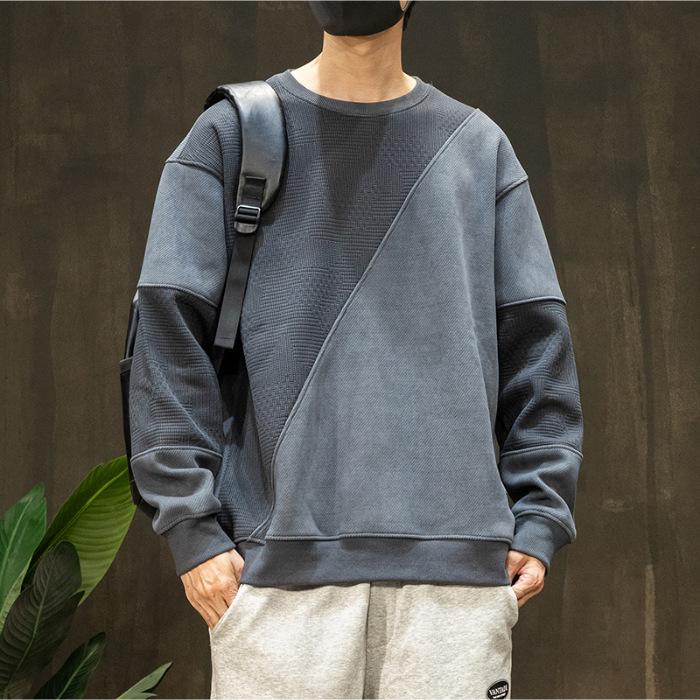 Trendy Brand Fleece Sweater Men'S Splicing Men'S Clothes Men'S Long-Sleeved Large-Size Men'S Clothing