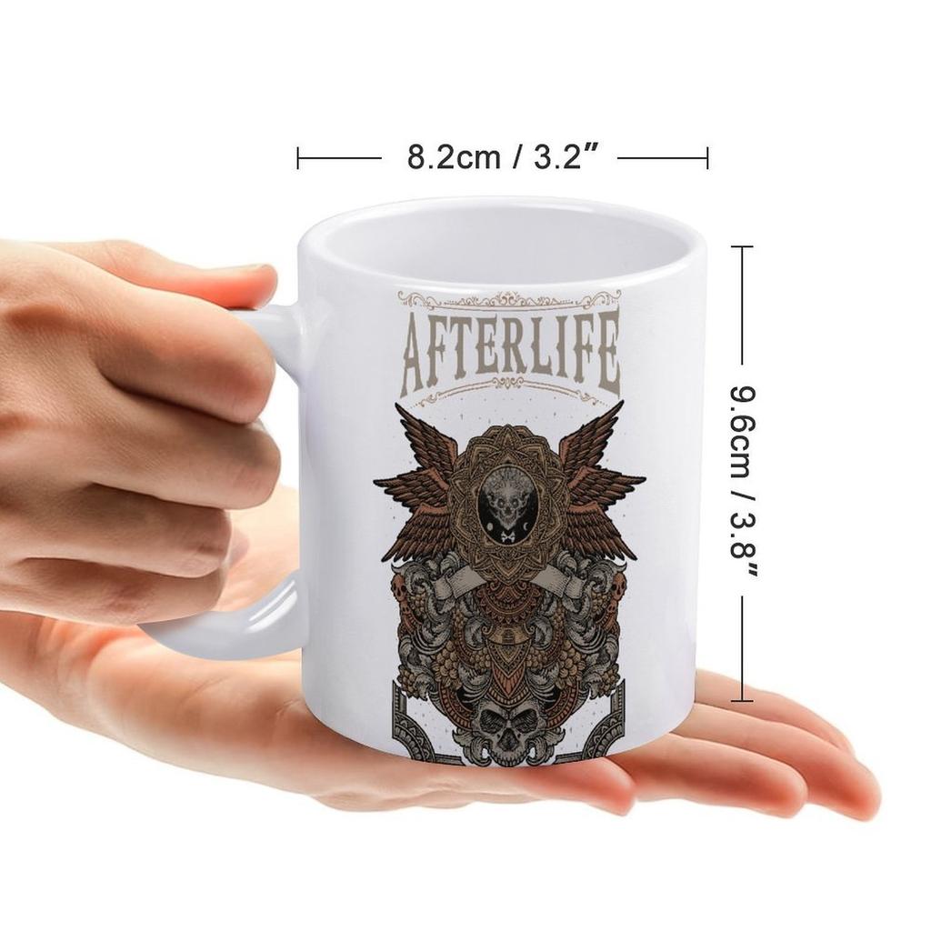 11oz Weiße Keramik-Kaffeetasse mit doppelseitig bedruckter Beschichtung, glänzendem Körper und starkem Griff für heißen Tee und Kaffeezeit