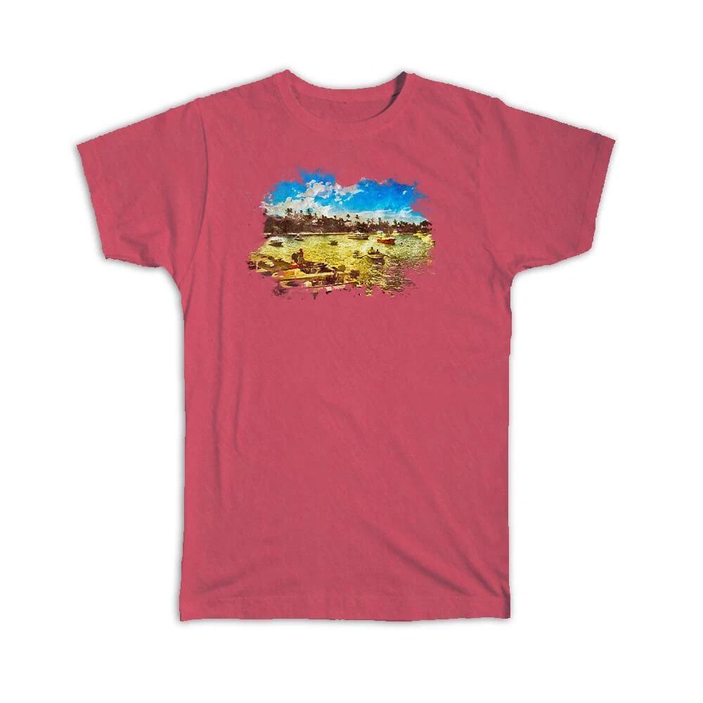 Gift T-Shirt : Watercolor Scenary Boats Frame S