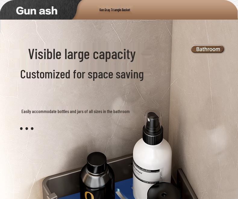 Gunmetal No-Drill Triangular Bathroom Shelf - Space Aluminum Corner Storage Basket