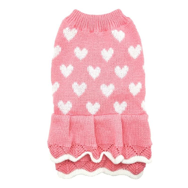 

Winter Warmth Pet Sweater Dress for Small Dogs Cats with Heart Pattern Designs Turtleneck Pullover Knitdress M рожевий