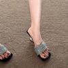 Fashion Women's Square Toe Rhinestone Beautiful Slide Slippers Summer New Suede Temperament Flip-flop High Heel Sandals Outside Wear