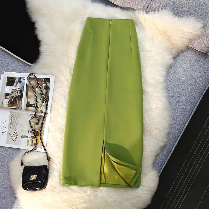 Retro Style Mid-length Slit Skirt for Women Spring and Autumn New High Waist Hip Skirt