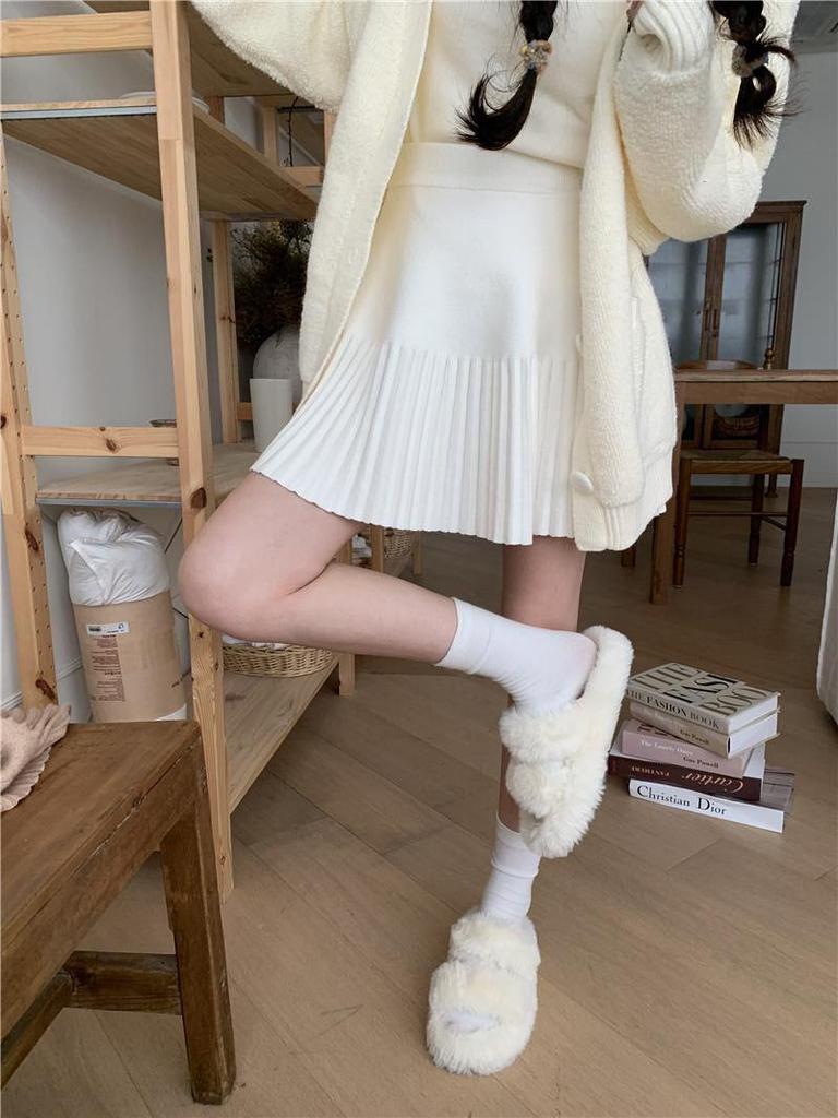 Gestrickter Falten-Minirock im koreanischen Stil - Vielseitig passend für Damen im Herbst/Winter