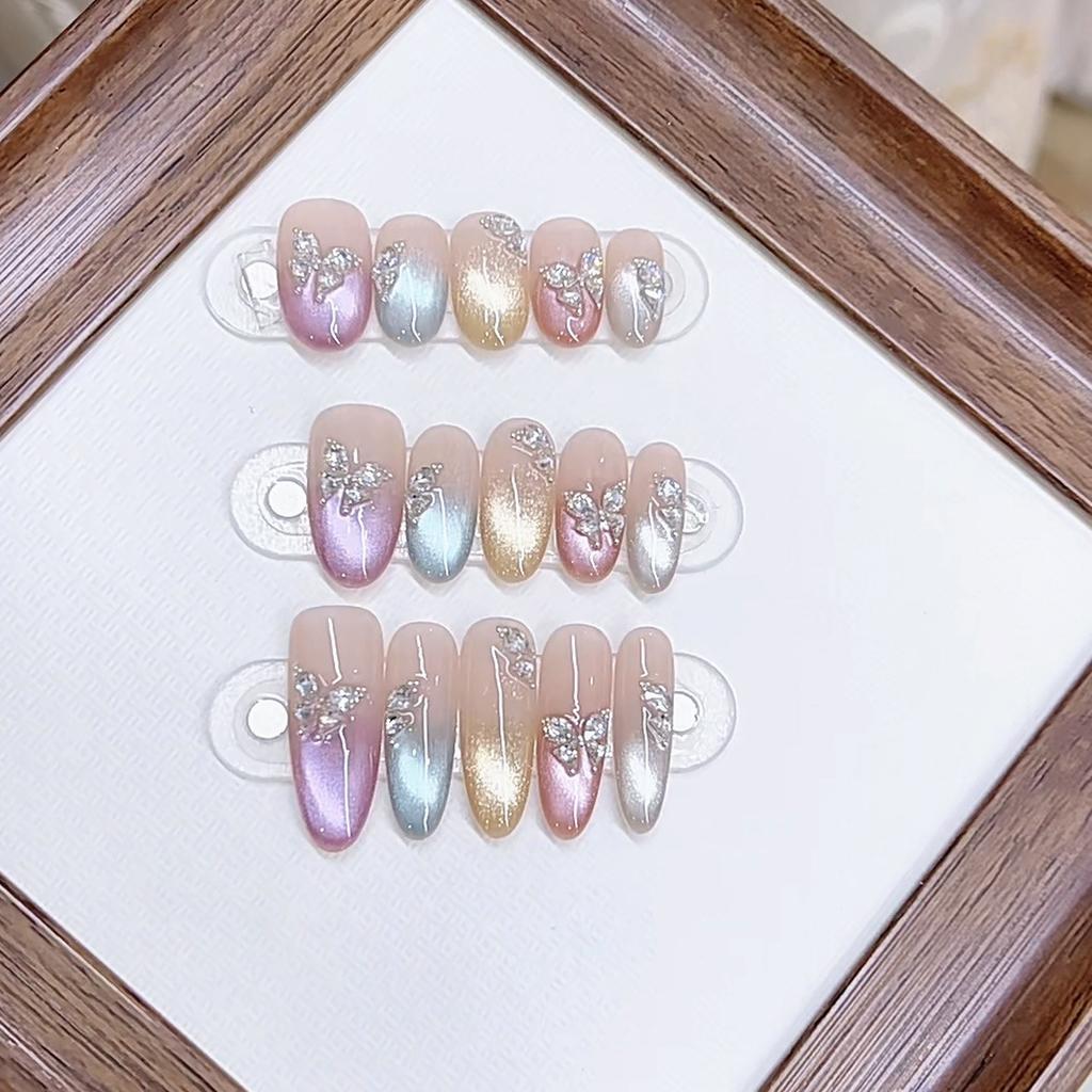 Hand-woven Armor New Colorful Butterfly Colorful Light Chasing Zircon Diamond Cat's Eye Manicure Sticker