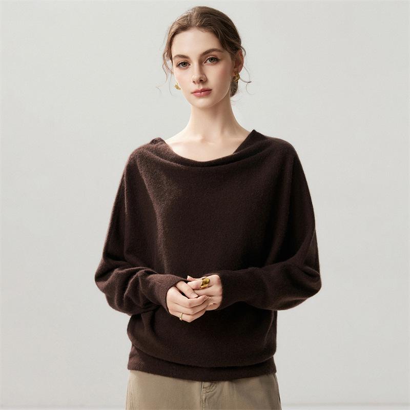 Lekasha Cashmere Goat Sweater: 12-Gauge Stand-Up Collar, Batwing Sleeves, Autumn/Winter Loose Fit.