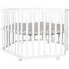 ROBA LITTLE STARS Hegaxonal Baby Playpen - Adjustable Height - Padded Cover - Braked Wheels - White Lacquered Wood - Star Pattern