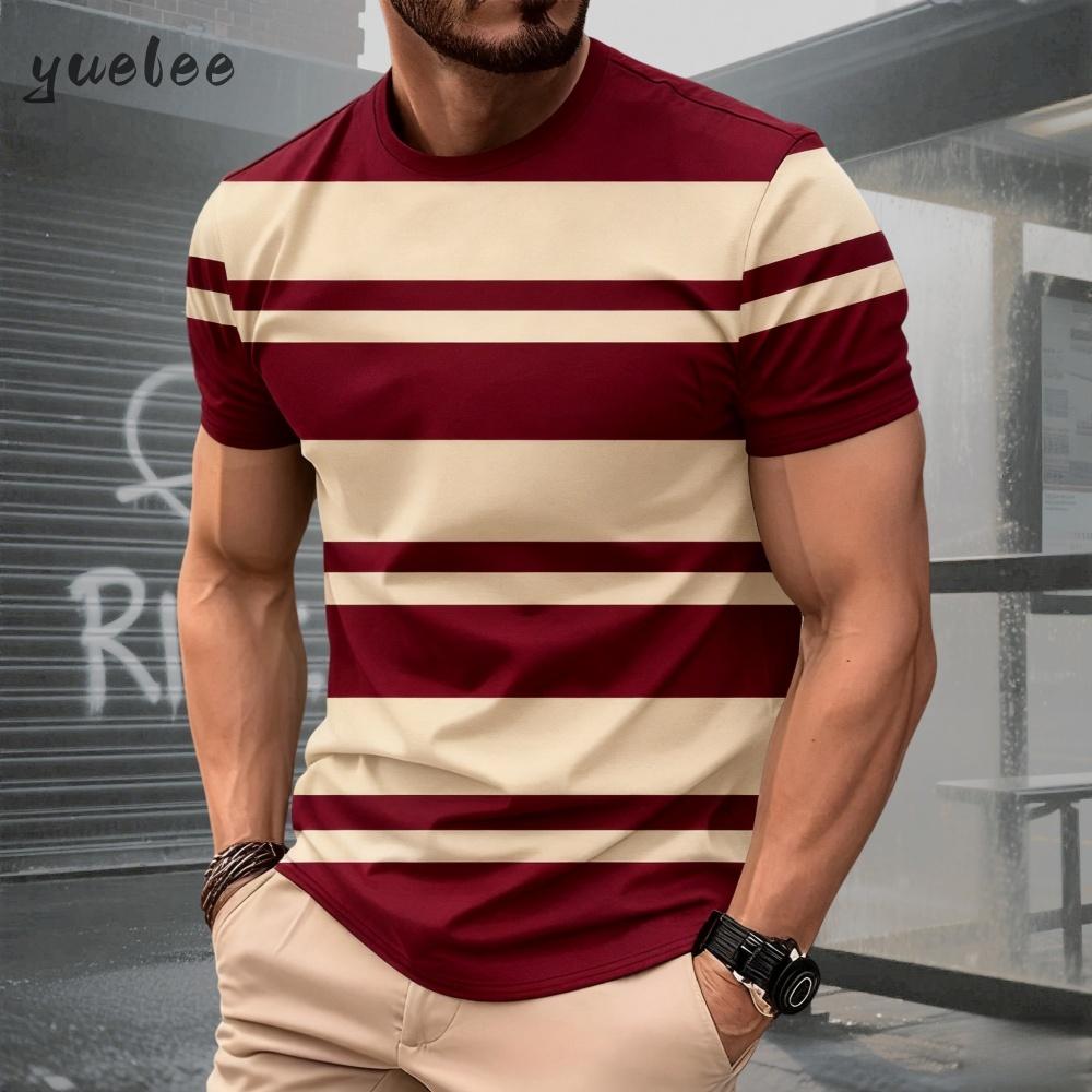 Summer Men's Classic Men's Fashion 3D Men's 3D Stripe Printed Short Sleeve T-shirt Plus Size Men's Clothing