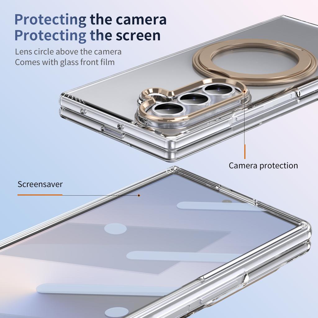 360 Swivel Bracket Magnetic Clear Case for Samsung Galaxy Z Fold 7 6 5 4 Shockproof for Magsafe Kickstand Screen Protector Cover
