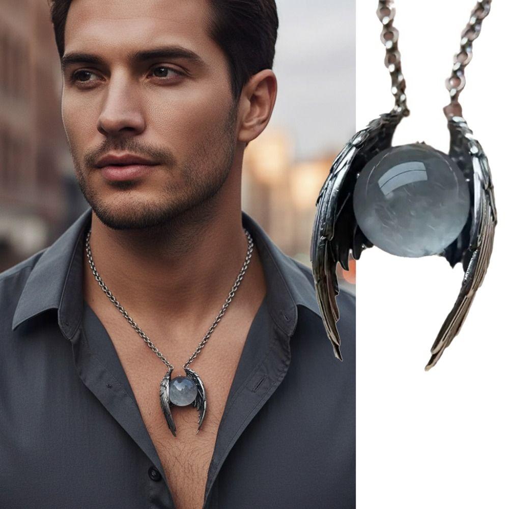 Silver Crystal Pendant Necklace Punk Ghost Wings Crystal Necklace  Jewelry Accessory