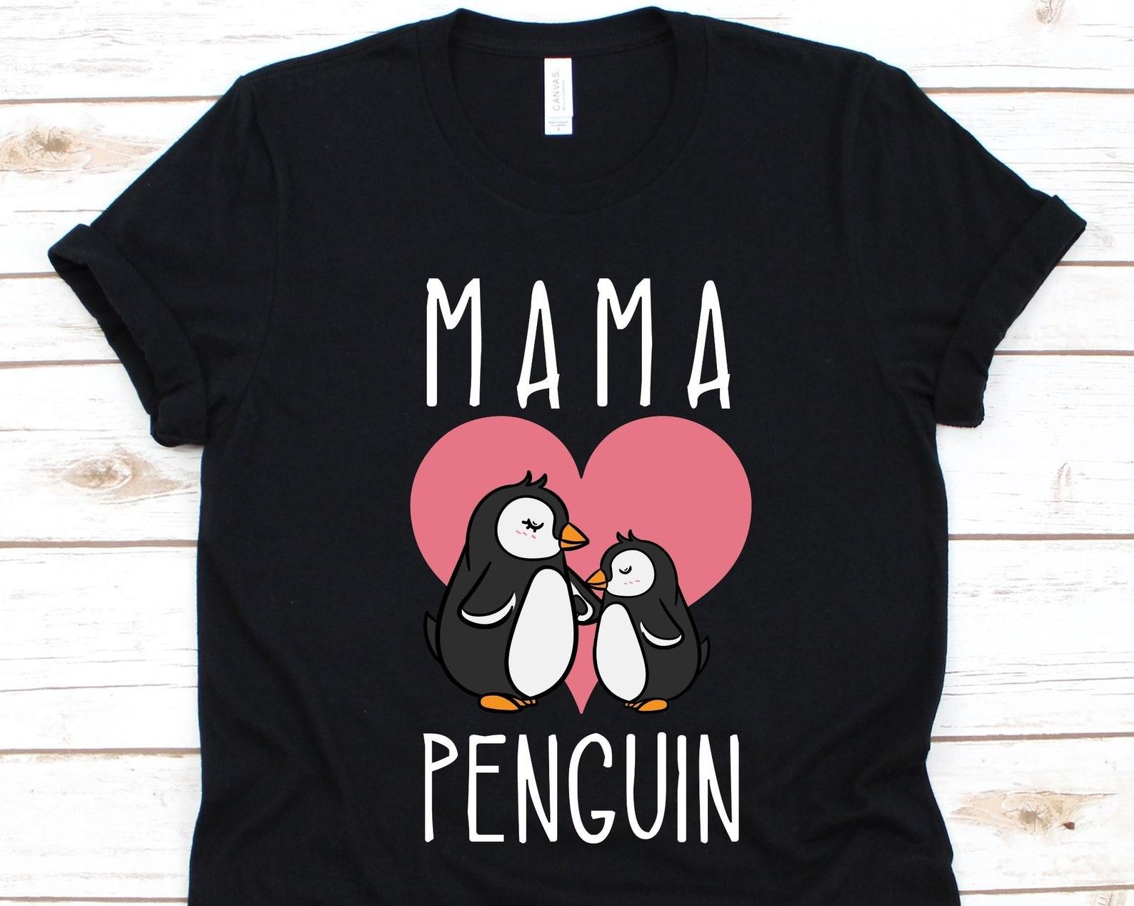 Mama Penguin Shirt, Cute Penguin T-Shirt For Women, Penguin Lover Shirt, Aquatic Flightless Bird Shirt, Penguins, Mama Gift, Mommy Shirt L